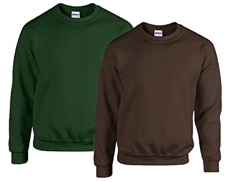 Gildan 2er Herren Sweatshirt Heavy Blend Sweat M L XL 2XL 3XL 4XL 5XL in verschiedenen Farbsets & HLKauf-Block (1x Forest Green, 1x Dark Choco & 1x HLKauf-Block, XXL) von Gildan