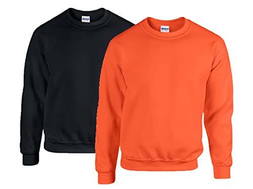 Gildan 2er Herren Sweatshirt Heavy Blend Sweat M L XL 2XL 3XL 4XL 5XL in verschiedenen Farbsets & HLKauf-Block (1x Schwarz, 1x Orange & 1x HLKauf-Block, L) von Gildan