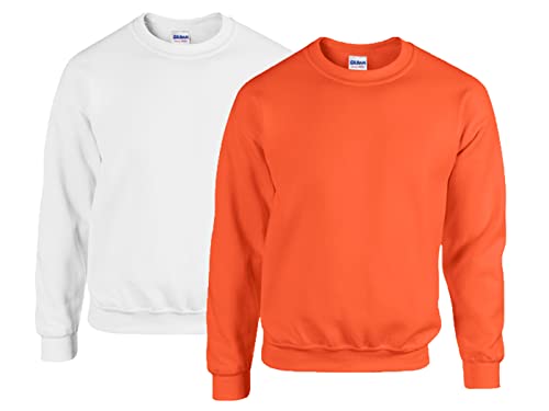 Gildan 2er Herren Sweatshirt Heavy Blend Sweat M L XL 2XL 3XL 4XL 5XL in verschiedenen Farbsets & HLKauf-Block (1x Weiss, 1x Orange & 1x HLKauf-Block, M) von Gildan