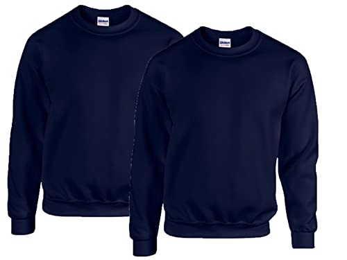 Gildan 2er Herren Sweatshirt Heavy Blend Sweat M L XL 2XL 3XL 4XL 5XL in verschiedenen Farbsets & HLKauf-Block (2X Navy & 1x HLKauf-Block, M) von Gildan