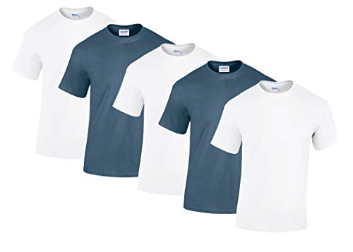 Gildan 5 Stück Heavy Cotton T-Shirt Herren Shirt S - 3XL Schwarz WeiÃŸ (M, 3Weiss/2Indigo) von Gildan