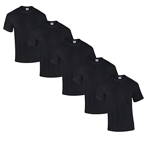 Gildan 5 Stück Heavy Cotton T-Shirt Herren Shirt S - 3XL Schwarz Weiß (3XL, Schwarz) von Gildan