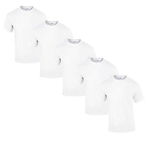gildan 5 Stück Heavy Cotton T-Shirt Herren Shirt S - 3XL Schwarz WeiÃŸ (5XL, Weiss) von Gildan