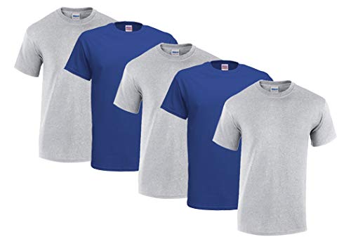 Gildan 5 Stück Heavy Cotton T-Shirt Herren Shirt S - 3XL Schwarz WeiÃŸ (L, 3Sportgrey/2Royal) von Gildan