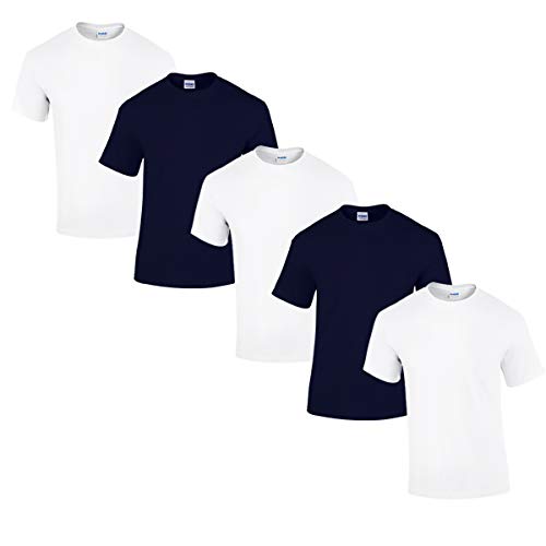 Gildan 5 Stück Heavy Cotton T-Shirt Herren Shirt S - 3XL Schwarz WeiÃŸ (L, 3Weiss/2Navy) von Gildan