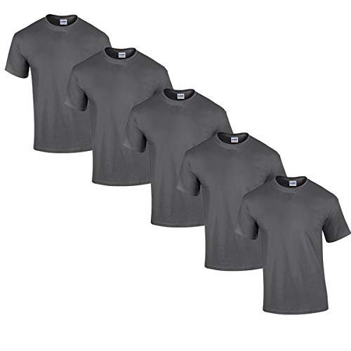 Gildan 5 Stück Heavy Cotton T-Shirt Herren Shirt S - 3XL Schwarz WeiÃŸ (L, DarkHeather) von Gildan