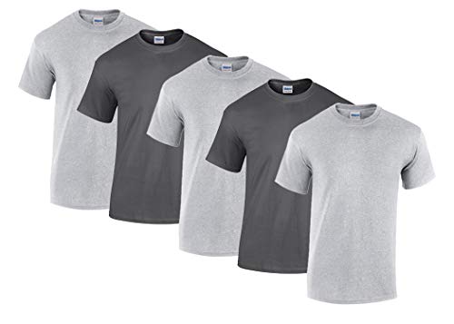 Gildan 5 Stück Heavy Cotton T-Shirt Herren Shirt S - 3XL Schwarz Weiß (XL, 3Sportgrey/2DarkHeaher) von Gildan