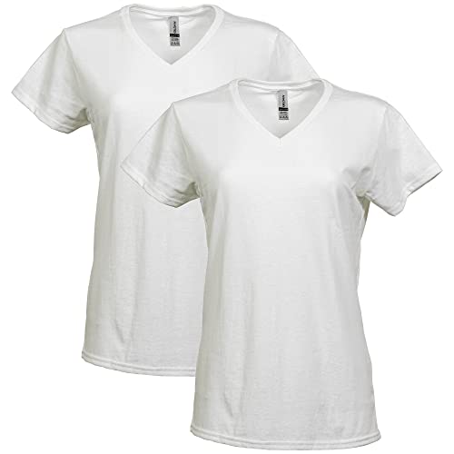 Gildan Damen Heavy Cotton V-Neck, 2er Pack T-Shirt, Weiß, Klein von Gildan