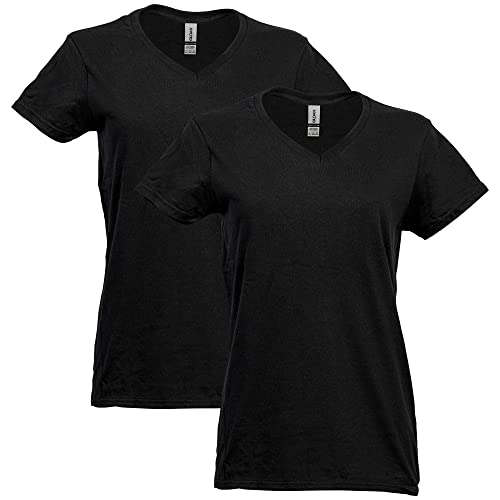 Gildan Damen Heavy Cotton V-Neck, 2er Pack T-Shirt, schwarz, Mittel von Gildan