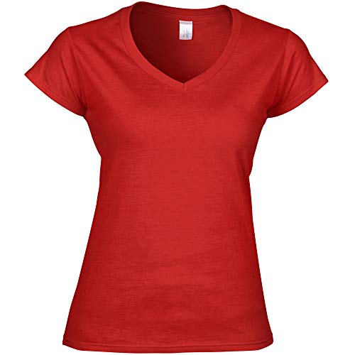 Gildan Damen Kurzarm T-Shirt mit V-Ausschnitt (2XL) (Rot) XXL,Rot von Gildan