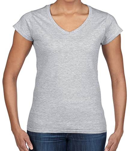 Gildan Damen Kurzarm T-Shirt mit V-Ausschnitt (M) (Grau) M,Grau von Gildan