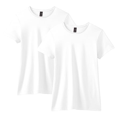 Gildan Damen Softstyle Baumwolle, Stil G64000l, Multipack T-Shirt, Weiß, Mittel (2er Pack) von Gildan