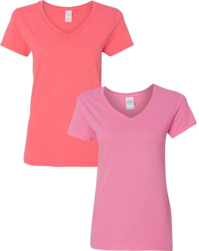 Gildan Damen-T-Shirt, schwere Baumwolle, V-Ausschnitt, 2er-Pack, Korallenazalee, X-Groß Gildan Damen-T-Shirt, schwere Baumwolle, V-Ausschnitt, 2er-Pack, Korallenazalee, X-Groß von Gildan