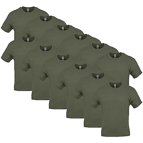 Gildan Damen T-Shirt aus schwerer Baumwolle, Stil G5000, Multipack, Militärgrün (12er-Pack), M von Gildan
