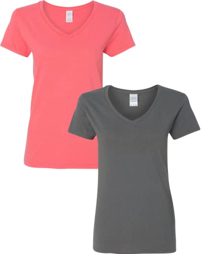 Gildan Damen T-Shirt mit V-Ausschnitt aus schwerer Baumwolle, 2er-Pack - - Groß Gildan Damen T-Shirt mit V-Ausschnitt aus schwerer Baumwolle, 2er-Pack - - Groß von Gildan