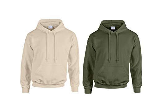 Gildan GD057 Kapuzen-Sweatshirt Heavy Blend (L, 1x Military + 1x Sand + 1x HL Kauf Notizblock) von Gildan