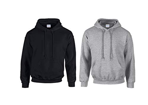 Gildan GD057 Kapuzen-Sweatshirt Heavy Blend (L, 1x Schwarz + 1x Sportgrey + 1x HL Kauf Notizblock) von Gildan