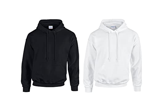 Gildan GD057 Kapuzen-Sweatshirt Heavy Blend (L, 1x Weiss + 1x Schwarz + 1x HL Kauf Notizblock) von Gildan