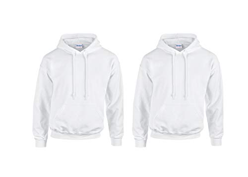 Gildan GD057 Kapuzen-Sweatshirt Heavy Blend (M, 2er Weiss + 1x HL Kauf Notizblock) von Gildan