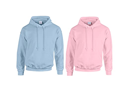 Gildan GD057 Kapuzen-Sweatshirt Heavy Blend (S, 1x Light Blue + 1x Light Pink + 1x HL Kauf Notizblock) von Gildan