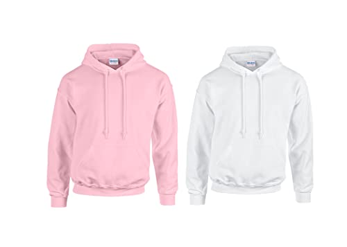 Gildan GD057 Kapuzen-Sweatshirt Heavy Blend (S, 1x Light Pink + 1x Weiss + 1x HL Kauf Notizblock) von Gildan