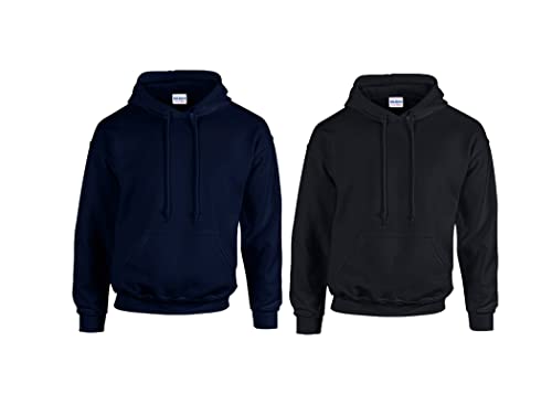 Gildan GD057 Kapuzen-Sweatshirt Heavy Blend (XL, 1x Navy + 1x Schwarz + 1x HL Kauf Notizblock) von Gildan