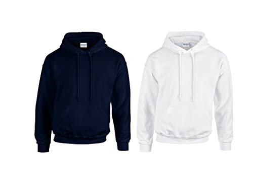 Gildan GD057 Kapuzen-Sweatshirt Heavy Blend (XL, 1x Navy + 1x Weiss + 1x HL Kauf Notizblock) von Gildan