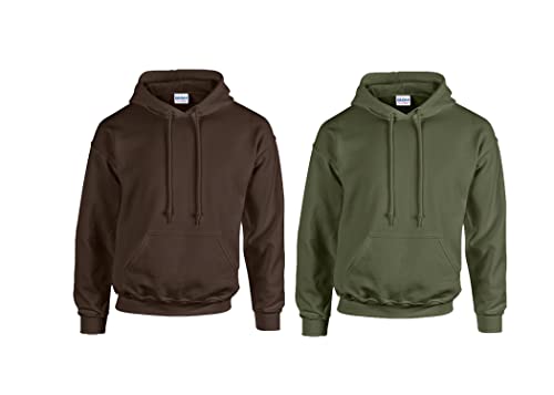 Gildan GD057 Kapuzen-Sweatshirt Heavy Blend (XXL, 1x Military + 1x Dark Chocolate + 1x HL Kauf Notizblock) von Gildan