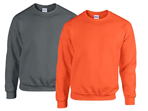 Gildan - Heavy Blend Sweatshirt - S, M, L, XL, XXL, 3XL, 4XL, 5XL /1x Anthrazit + 1x Orange + 1x HL Kauf Notizblock, M von Gildan