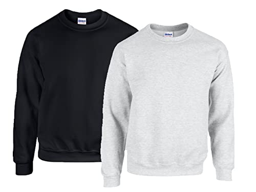 Gildan - Heavy Blend Sweatshirt - S, M, L, XL, XXL, 3XL, 4XL, 5XL /1x Schwarz + 1x Ashgrey + 1x HL Kauf Notizblock, L von Gildan