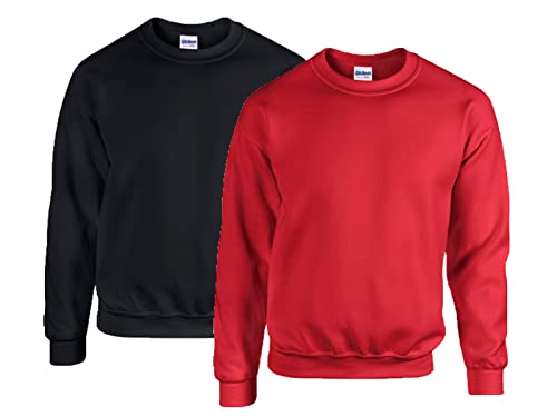 Gildan - Heavy Blend Sweatshirt - S, M, L, XL, XXL, 3XL, 4XL, 5XL /1x Schwarz + 1x Rot + 1x HL Kauf Notizblock, 5XL von Gildan
