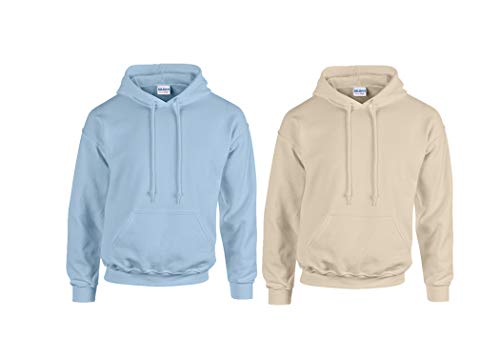 Gildan HeavyBlend, Hooded Sweatshirt L,1x Light Blue, 1x Sand & 1 HLKauf Block von Gildan