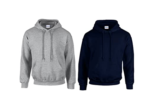 Gildan HeavyBlend, Hooded Sweatshirt M,1x Navy, 1x Sportgrey & 1 HLKauf Block von Gildan