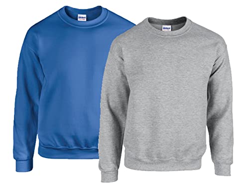 Gildan Herren 50/50 Adult Crewneck Sweat Sweatshirt 1x Royal + 1x Sportgrey + 1x HL Kauf Notizblock, 4XL von Gildan