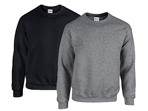 Gildan Herren 50/50 Adult Crewneck Sweat Sweatshirt 1x Schwarz + 1x Graphit + 1x HL Kauf Notizblock, XL von Gildan