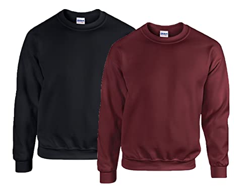Gildan Herren 50/50 Adult Crewneck Sweat Sweatshirt 1x Schwarz + 1x Maroon + 1x HL Kauf Notizblock, M von Gildan