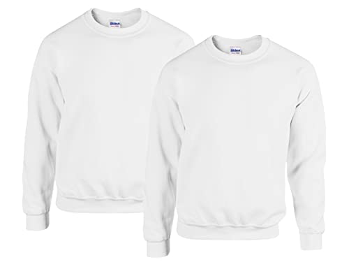 Gildan Herren 50/50 Adult Crewneck Sweat Sweatshirt 2X Weiss + 1x HL Kauf Notizblock, 5XL von Gildan