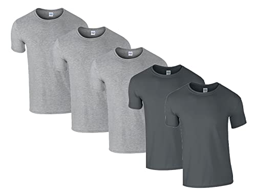 Gildan Herren 64000 T-Shirt, 3X Sportgrey, 2X Military Green & 1 HLKauf Block, XL (5er Pack) von Gildan