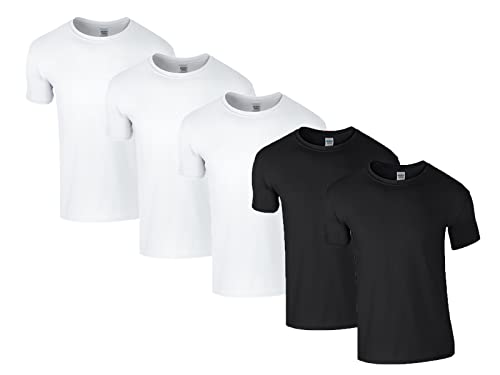 Gildan Herren 64000 T-Shirt, 3X Weiss, 2X Schwarz & 1 HLKauf Block, XXL (5er Pack) von Gildan