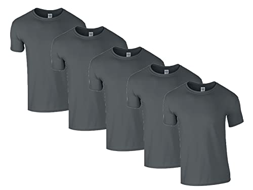 Gildan Herren 64000 T-Shirt, 5X Charcoal & 1 HLKauf Block, M (5er Pack) von Gildan