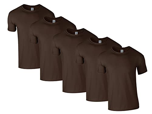 Gildan Herren 64000 T-Shirt, 5X Dark Choco & 1 HLKauf Block, L (5er Pack) von Gildan