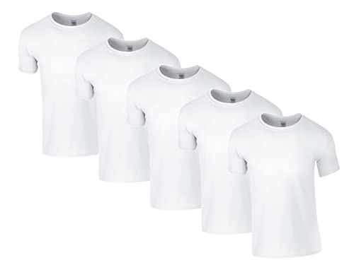 Gildan Herren 64000 T-Shirt, 5X Weiss & 1 HLKauf Block, 3XL (5er Pack) von Gildan