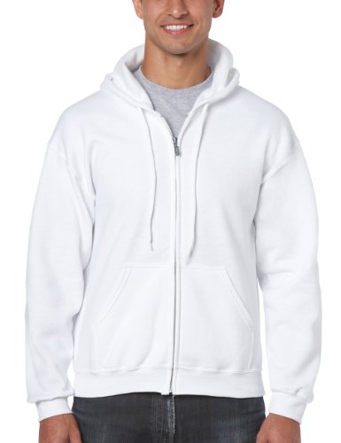 GILDAN Herren Adult 50/50 Cotton/Poly. Full Zip Hooded Sewat Sweatshirt, Weiß (White), Small (Herstellergröße: S) von Gildan