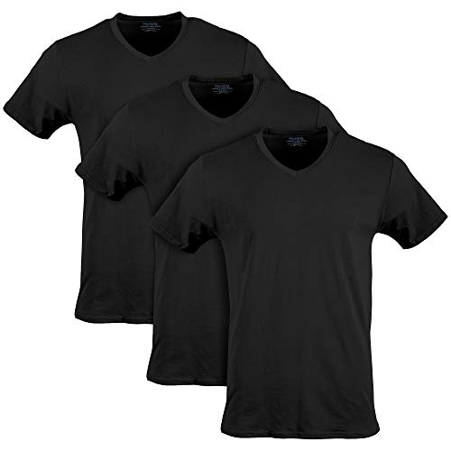 Gildan Herren Baumwoll-Stretch-T-Shirts, Multipack Unterwäsche, Black Soot (V-Ausschnitt 3er-Pack), Mittel von Gildan