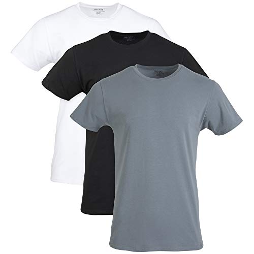 Gildan Herren Baumwoll-Stretch-T-Shirts, Multipack Unterwäsche, Weiß/Schwarz Ruß/Grau Flanell (Crew 3er-Pack), Mittel von Gildan