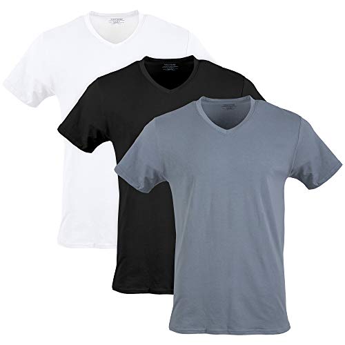 Gildan Herren Baumwoll-Stretch-t-Shirts, Multipack Unterwäsche, Weiß/Schwarz Ruß/Grau Flanell (V-Ausschnitt, 3er-Pack), XX-Large von Gildan
