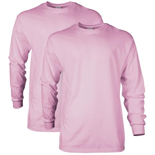 Gildan Uni-Erwachsene Ultra Cotton Long Sleeve, Style G2400, Multipack T-Shirt, Hellrosa (2er-Pack), L von Gildan