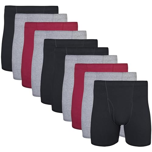 Gildan Herren Unterwäsche mit verdecktem Bund, Boxershorts, Multipack Slip, Schwarz/Granat/Graphit (10er-Pack), X-Large von Gildan