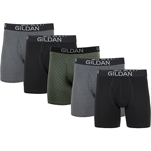 Gildan Herren-Boxershorts, Baumwolle, Stretch, Multipack, Schwarz/Heather Dark Grey/Green Midnight (5er-Pack), XL von Gildan