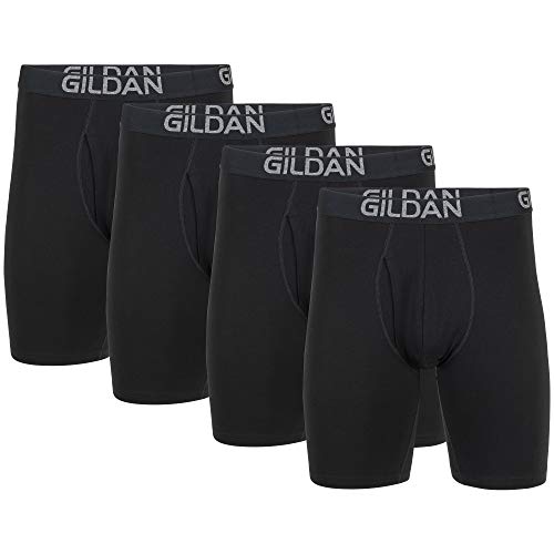Gildan Herren Boxershorts aus Baumwoll-Stretch, Multipack Retroshorts, Schwarzer Ruß (4er-Pack, langes Bein), Medium von Gildan